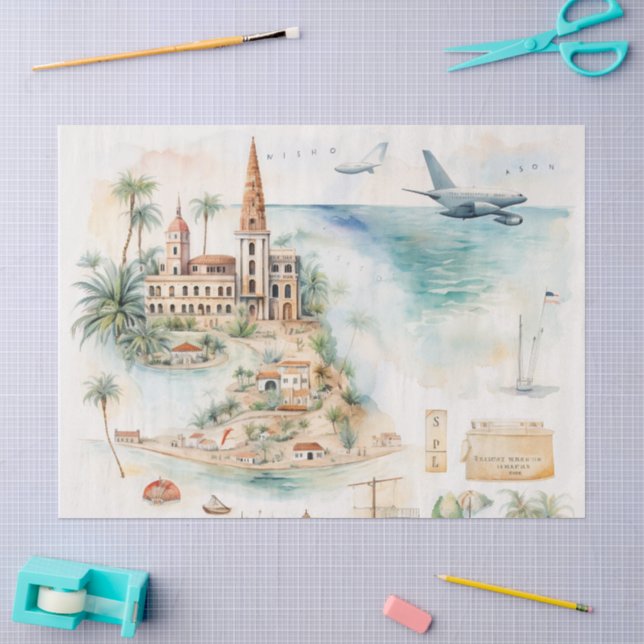Watercolor Travel Map Seidenpapier (Basteln)