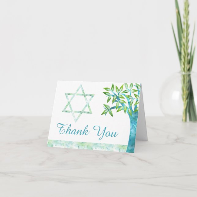 Watercolor Tree of Life Teal Green Thank You Dankeskarte (Vorderseite)