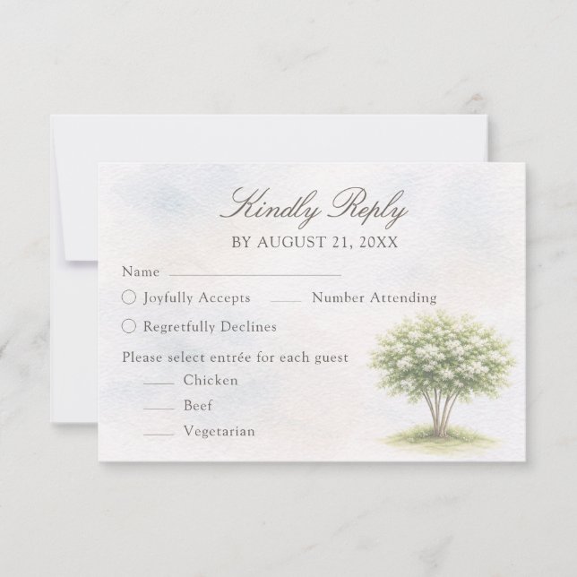 Watercolor Tree Wedding RSVP Card Karte (Vorderseite)