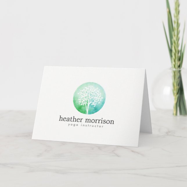 Watercolor Tree Yoga and Wellness Folded Notecard Karte (Vorderseite)