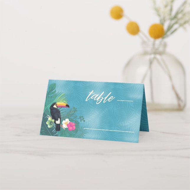 Watercolor Tropica Wedding Table Aquamarin ID577 Platzkarte (Vorderseite)