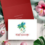 Watercolor Tropical Beach Faltkarten für Weihnacht Feiertagskarte<br><div class="desc">Feiern Sie einen tropischen Urlaub in Florida oder senden Sie warme Wünsche aus dem Paradies mit diesen Weihnachtskarten am Strand mit einem whimsical Santa und exotischen Palmen in lebendiger Wasserfarbe. Diese Weihnachtskarten an der Küste vereinen den Charme der Insel und den Feiertag mit dem spielerischen Satz "Merry Beach-mas" in handgeschriebener...</div>