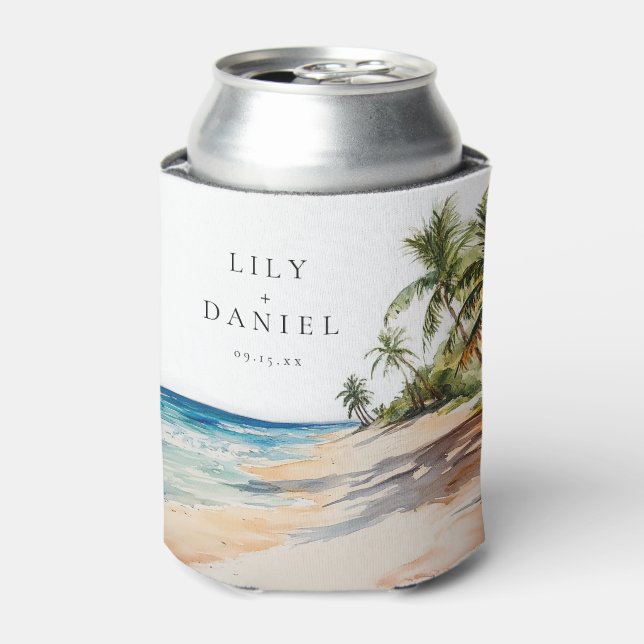 Watercolor Tropical Beach Wedding Dosenkühler (Kanne Vorderseite)