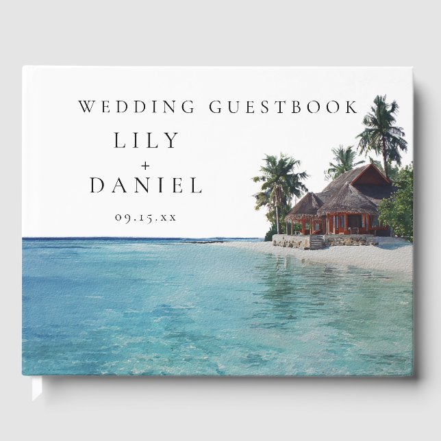 Watercolor Tropical Beach Wedding Gästebuch (Vorderseite)