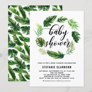 Watercolor Tropical Blätter Wreath Baby Dusche Einladung