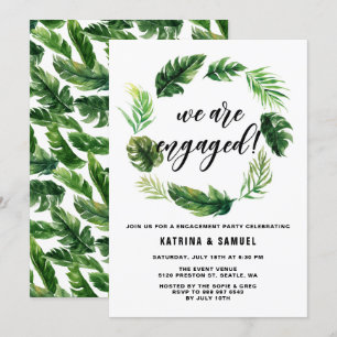 Watercolor Tropical Blätter Wreath Engagement Part Einladung