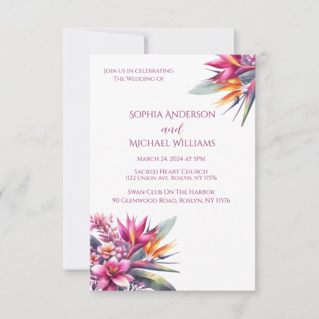 Watercolor Tropical Bliss Wedding Thema Einladung (Vorderseite)