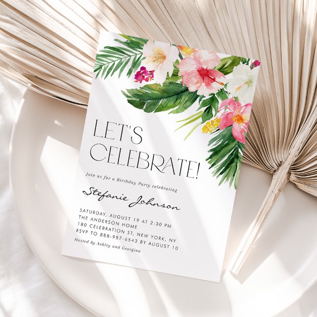 Watercolor Tropical Blume Summer Birthday Party Einladung (Von Creator hochgeladen)