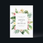 Watercolor Tropical Botanical Frame Summer Save The Date<br><div class="desc">Mit dieser individuell gestaltbaren Ankündigung Datum freihalten-Karte können Sie Ihre Hochzeitszeit bei Familie und Freunden bekannt geben. Es verfügt über einen Aquarellrahmen mit tropischen Blume und Grünpflanzen. Personalisieren Sie diese durch Hinzufügen von Namen,  Daten,  Veranstaltungsorten und anderen Details. Diese Karte ist für Hochzeitsfeiern im Sommer ideal gerettet.</div>