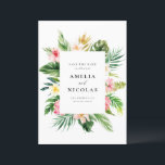 Watercolor Tropical Botanical Frame Summer Save The Date<br><div class="desc">Mit dieser individuell gestaltbaren Ankündigung Datum freihalten-Karte können Sie Ihre Hochzeitszeit bei Familie und Freunden bekannt geben. Es verfügt über einen Aquarellrahmen mit tropischen Blume und Grünpflanzen. Personalisieren Sie diese durch Hinzufügen von Namen,  Daten,  Veranstaltungsorten und anderen Details. Diese Karte ist für Hochzeitsfeiern im Sommer ideal gerettet.</div>