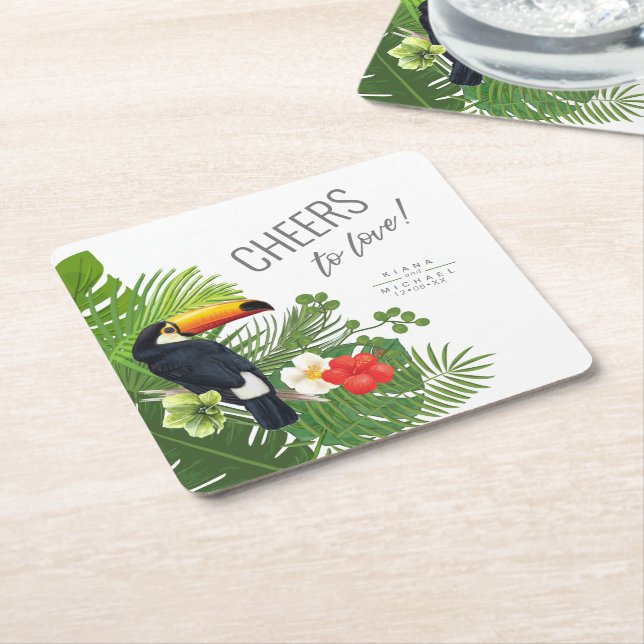 Watercolor Tropical Cheers to Liebe Green ID577 Rechteckiger Pappuntersetzer (angewinkelt)