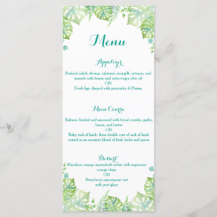 Watercolor tropical feuille menu mariage
