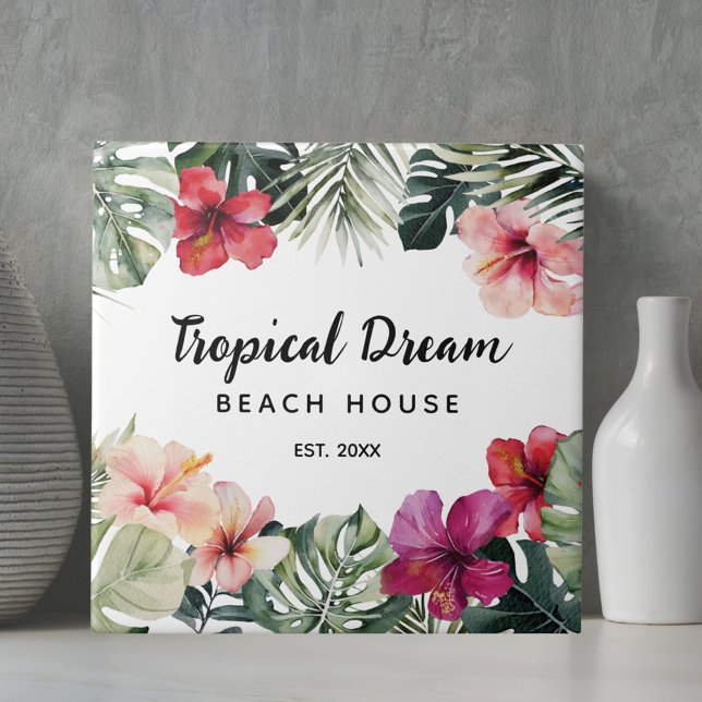Watercolor Tropical Floral Botanical Beach House Fliese (In situ)