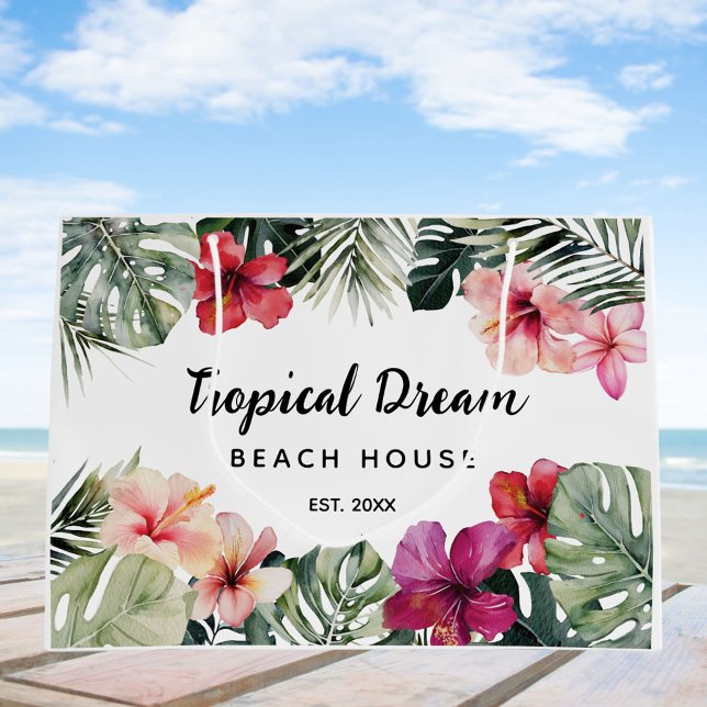 Watercolor Tropical Floral Botanical Beach House Große Geschenktüte (In situ)