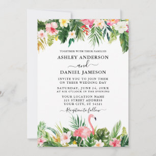 Watercolor Tropical Floral Flamingo Wedding Einladung