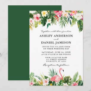 Watercolor Tropical Floral Flamingo Wedding Einladung