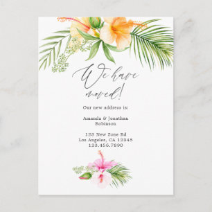 Watercolor Tropical Floral New Address Ankündigungspostkarte