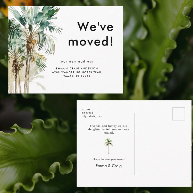 Watercolor Tropical Foliage We've Moved Postkarte (Von Creator hochgeladen)