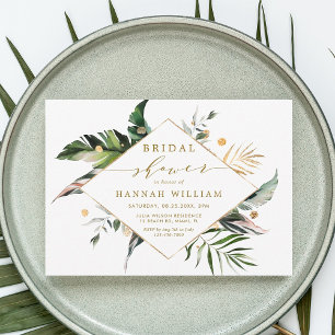 Watercolor Tropical Folies Gold Brautparty Einladung