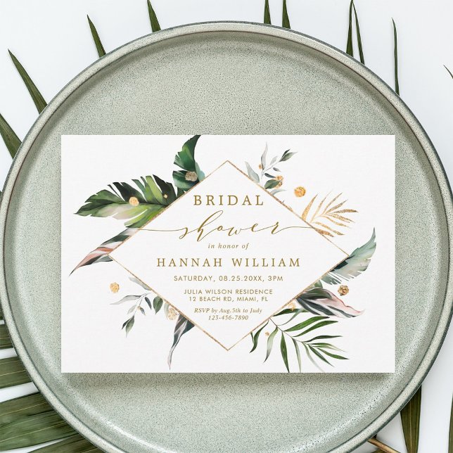 Watercolor Tropical Folies Gold Brautparty Einladung (Von Creator hochgeladen)