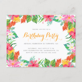 Watercolor Tropical Folies Summer Birthday Party Einladungspostkarte