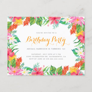 Watercolor Tropical Folies Summer Birthday Party Einladungspostkarte