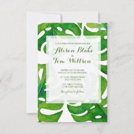 Watercolor tropical leaves wedding einladung
