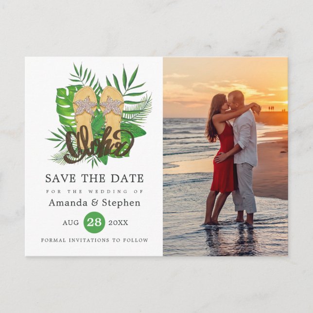 Watercolor Tropical Luau Aloha Wedding Foto Postkarte (Vorderseite)