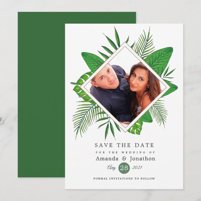 Watercolor Tropical Luau Aloha Wedding Foto Save The Date (Vorne/Hinten)