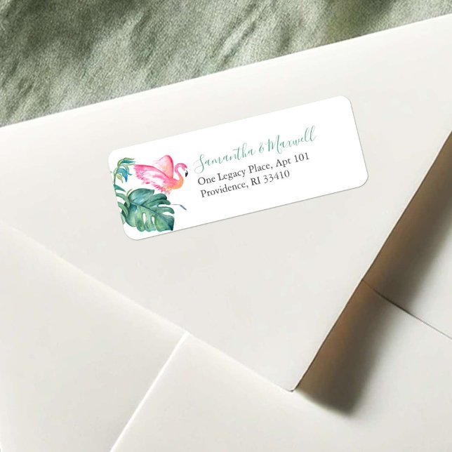 Watercolor Tropical Pink Flamingo Address Labels (return address labels tropical watercolor pink flamingo art Victoria Grigaliunas Do Tell A Belle)