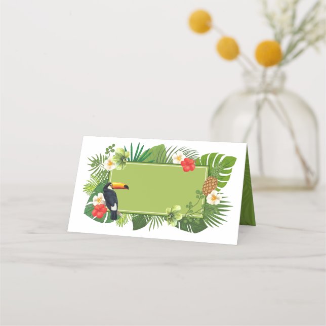 Watercolor Tropical w/Toucan Green ID577 Platzkarte (Vorderseite)