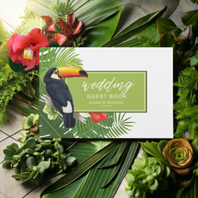 Watercolor Tropical w/Toucan Wedding Green ID577 Gästebuch (Von Creator hochgeladen)