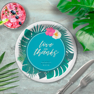 Watercolor Tropical Wedding Dank Aquamariner ID577 Pappteller