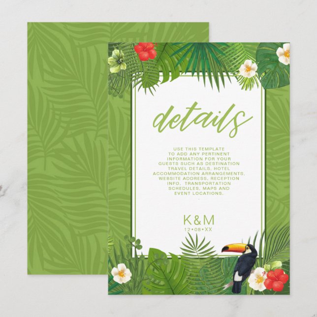 Watercolor Tropical Wedding Details Grün ID577 Begleitkarte (Vorne/Hinten)