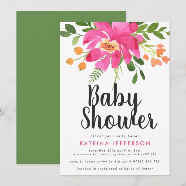 Watercolor Tropics Baby Dusche Einladung (Vorne/Hinten)