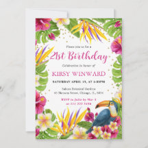 Watercolor tropische Flora Frame Toucan Geburtstag