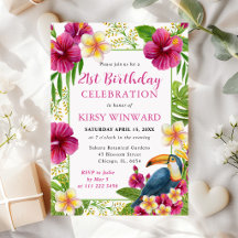 Watercolor tropische Flora Frame Toucan Geburtstag