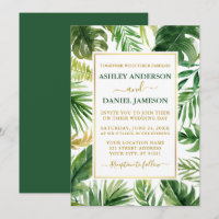 Watercolor Tropische Vegetation Gold Wedding Green