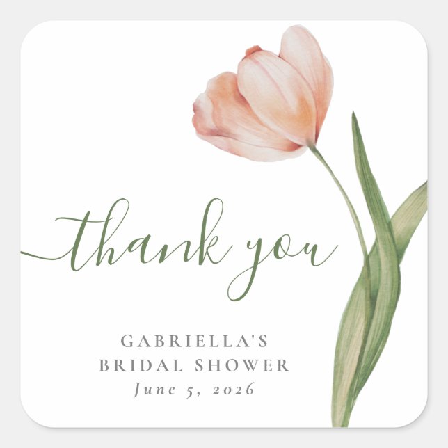 Watercolor Tulip Green Brautparty Vielen Dank Quadratischer Aufkleber (Vorderseite)