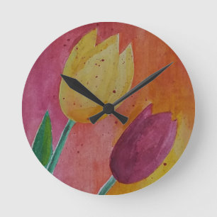 Watercolor tulips design runde wanduhr