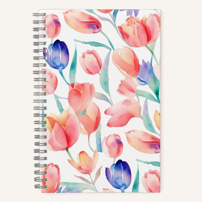 Watercolor Tulips Muster SpiralNotebook Notizbuch (Vorderseite)