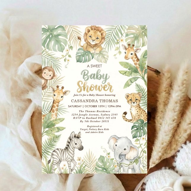watercolor Twin Jungle Safari Animals Baby Shower Einladung (Von Creator hochgeladen)