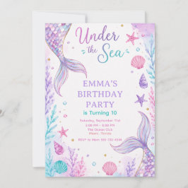 Watercolor Under the Sea Mermaid Birthday Invitati Einladung