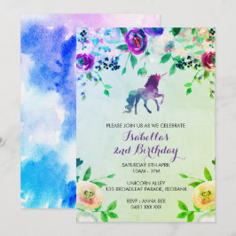 Watercolor unicorn Geburtstagsmädchen Einladung