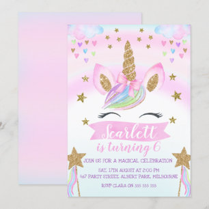Watercolor Unicorn Invitation de fête d'anniversai