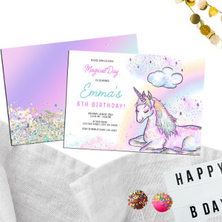 Watercolor Unicorn Magical Day Girl's Birthday Einladung