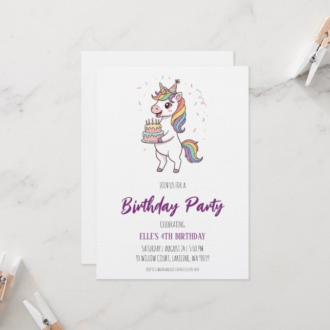 watercolor unicorn rainbow birthday invitation einladung (Vorderseite/Rückseite Beispiel)
