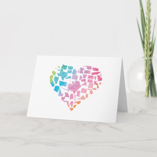 Watercolor United Staaten Heart Karte (Vorderseite)