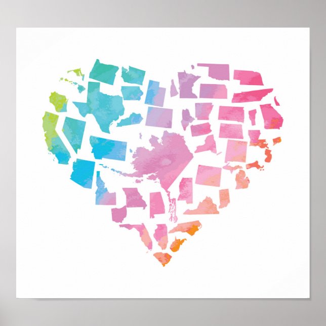 Watercolor United Staaten Heart Poster (Vorne)