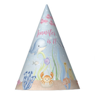 Watercolor Unter dem Meer Mädchen 1. Geburtstag Partyhütchen